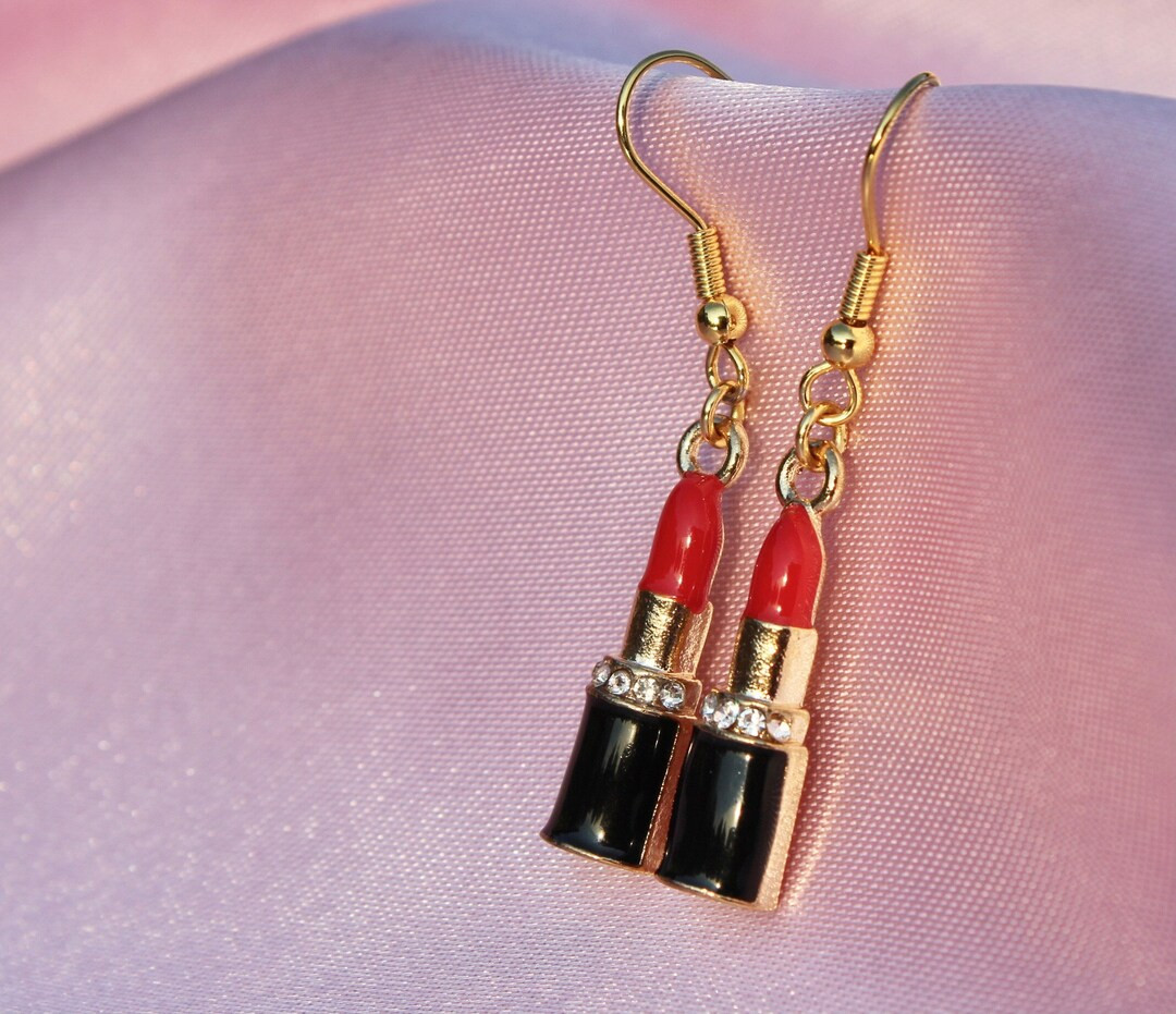 Red Lipstick Earrings Stainless Steel Hooks Dainty - Etsy | Etsy (US)