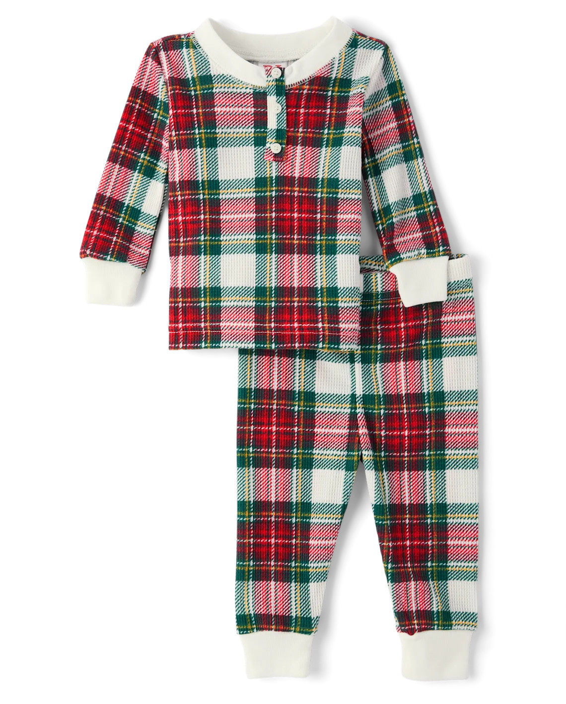 Baby And Toddler Matching Family Plaid Thermal Henley Pajamas - white | The Children's Place