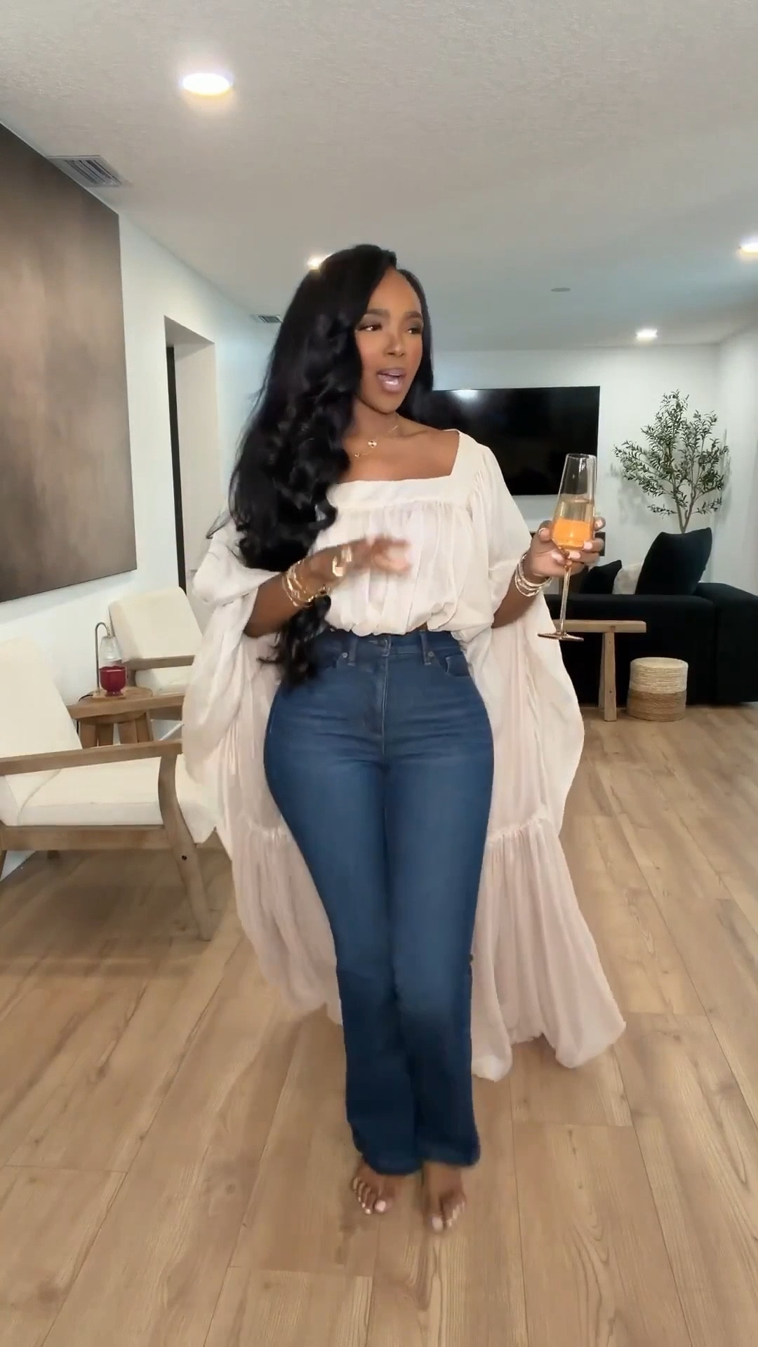 Cost per wear drops fast with closet staples like this — a soft, flowy statement top paired with perfectly fitting denim you’ll reach for on repeat. Both pieces are timeless, flattering, and easy to restyle, making them a smart long-term wardrobe investment you’ll wear season after season.

The airy drape of the top balances the structured jeans beautifully, creating that effortless, elevated look that works for so many occasions.

Perfect for brunch dates, casual dinners, hosting nights at home, daytime events, and polished everyday wear.

✨ Restock alert: both the top and jeans are back in stock.

📏 Sizing:
Top — Small  
Jeans — 27 Long  

📐 Measurements: 5’4” · 138 lbs · 34D · 27” waist · 40” hips  

Styled multiple ways, cost-per-wear outfit staples, restocked wardrobe favorites, elevated casual denim looks, flowy statement tops, everyday chic outfits, timeless closet essentials.

Follow me on Instagram and YouTube @kirasfashionfinds