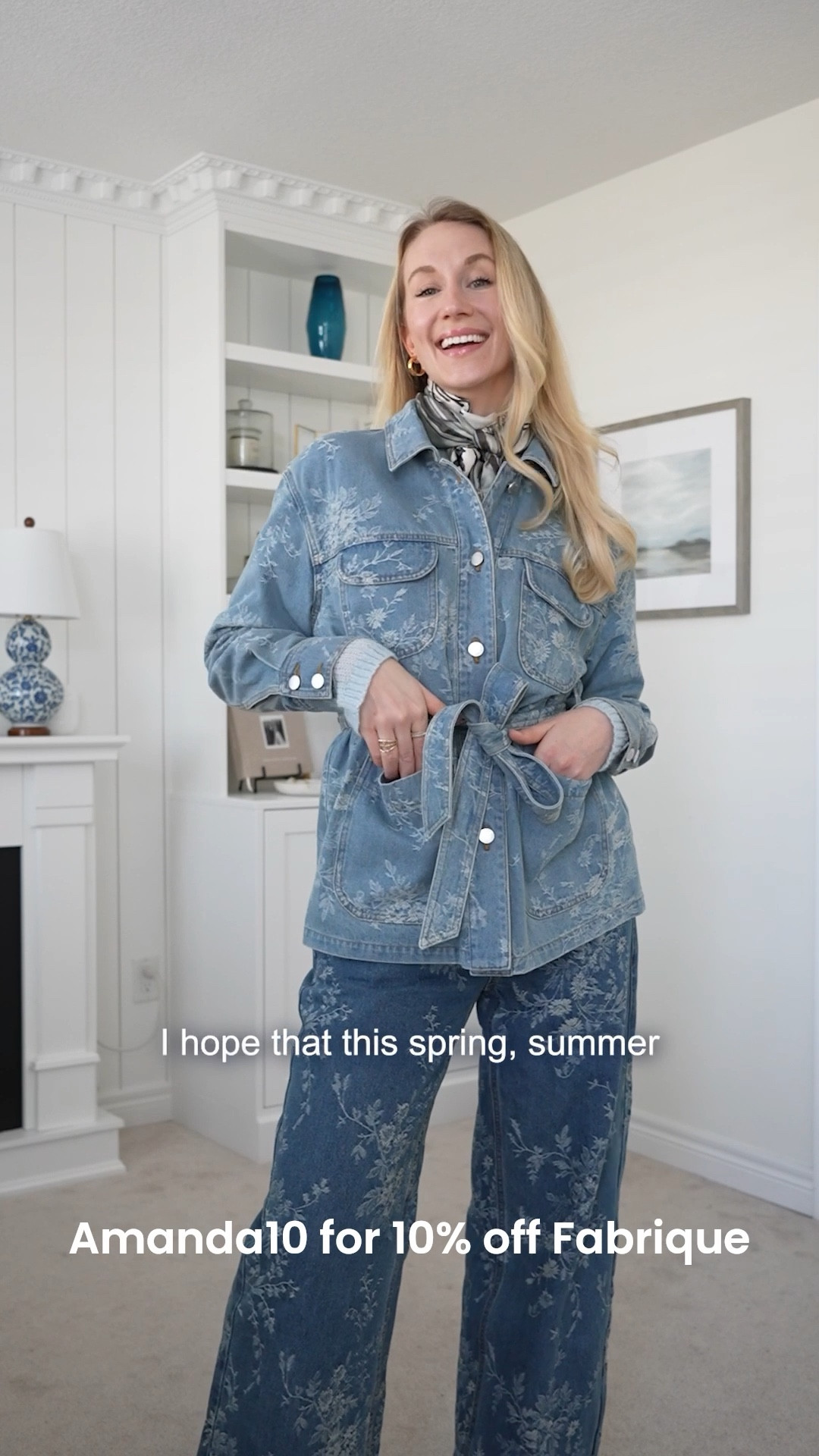 PERSONALITY DRESSING IS HERE | 2026 fashion is all about stepping outside the essentials. You can get basics from absolutely anywhere but it's the personality pieces that make your style sing 💛

This double denim moment is designed by Julie Brøgger, a regular at Copenhagen Fashion Week who also served as Design Manager at Erdem and you can absolutely tell. The soft florals woven into modern denim? That DNA is written all over these pieces.

Layered with the Sally camellia sweater by Giuseppe Fanelli, sixteen hand-crocheted flowers on mohair. A true personality piece if I've ever seen one.

This spring and summer, I hope you're willing to show a little more of you through your wardrobe  and if you want some help getting there, you have to check out Fabrique! Use code Amanda10 for 10% on @Fabrique 💛

#elegantstyle #doubledenim #fabrique #springoutfitideas #chicstyle 

#LTKstyletip #LTKsummer #LTKcanada