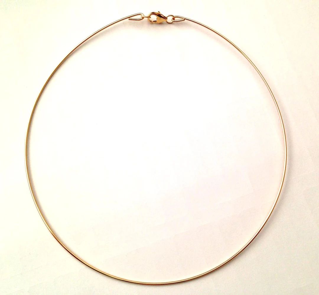 14k Yellow Gold Filled Wire Choker Hoop Necklace With 14 Gauge , 16 Gauge or 18 Gauge Round Wire ... | Etsy (US)