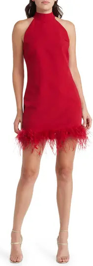 Halter Neck Feather Trim Cocktail Dress | Nordstrom