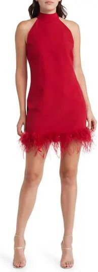 Halter Neck Feather Trim Cocktail Dress | Nordstrom