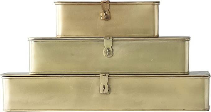 Creative Co-Op DA9979 Set of 3 Decorative Metal Boxes with Gold Finish | Amazon (CA)