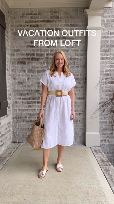 Vacation outfits from LOFT! Love this white midi dress for vacation because it can double up as a swim cover. Everything is TTS and I’m wearing a small  

#LTKtravel #LTKSeasonal #LTKFind