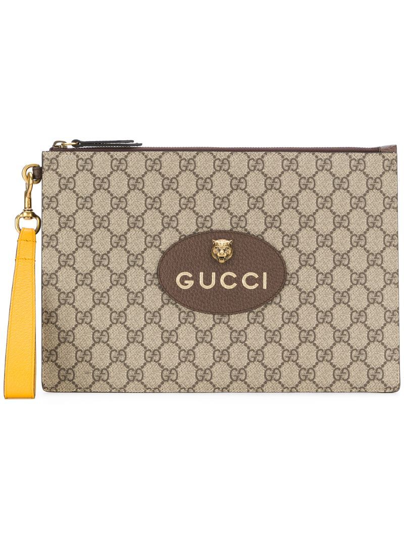 Gucci - GG Supreme portfolio clutch - men - Leather - One Size, Brown, Leather | FarFetch US