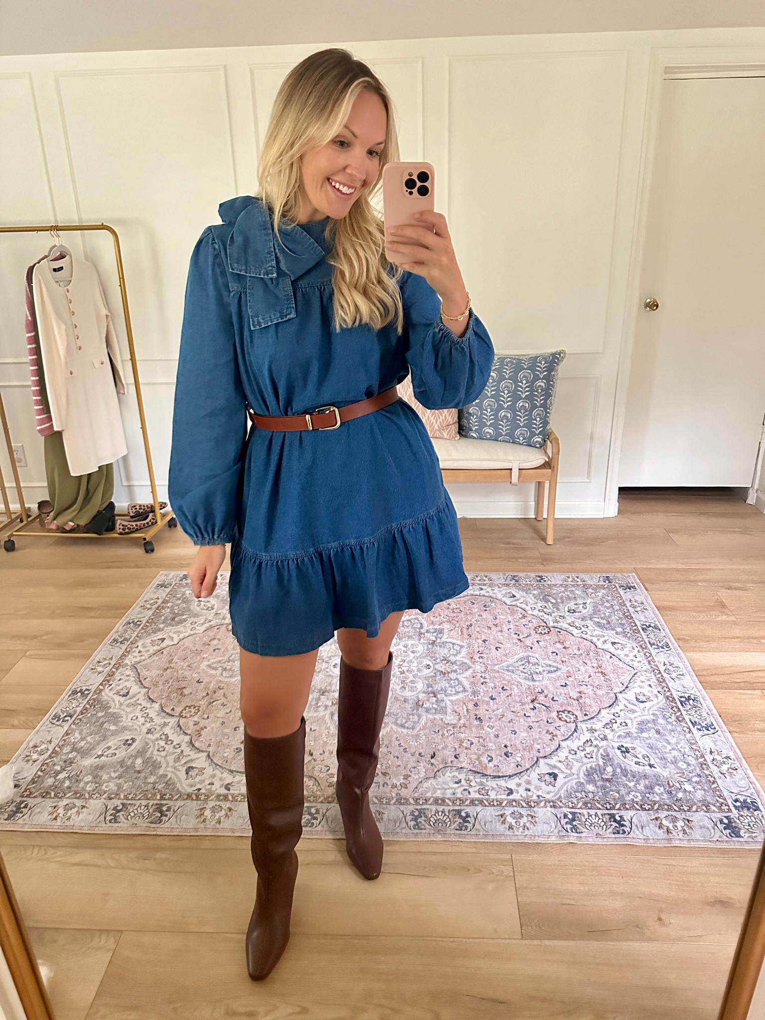 Denim dress - perfect work dress / teacher outfit - fall outfit - runs a bit oversized I’m wearing a med 

#LTKWorkwear #LTKSeasonal #LTKMidsize