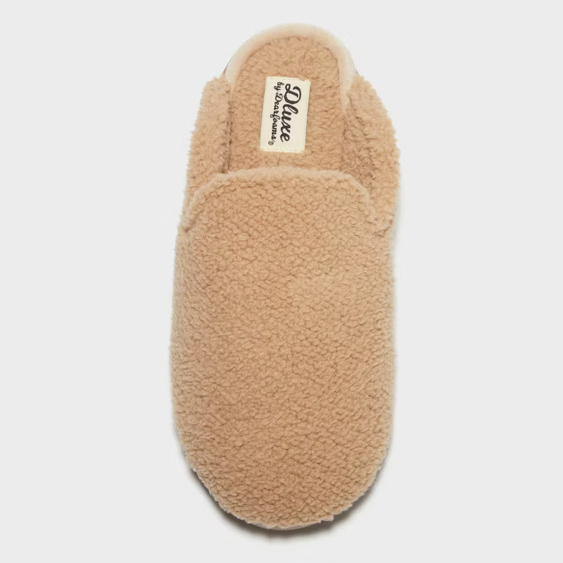 Women's dluxe by dearfoams Saffron Teddy Scuff Slippers - Oatmeal M | Target