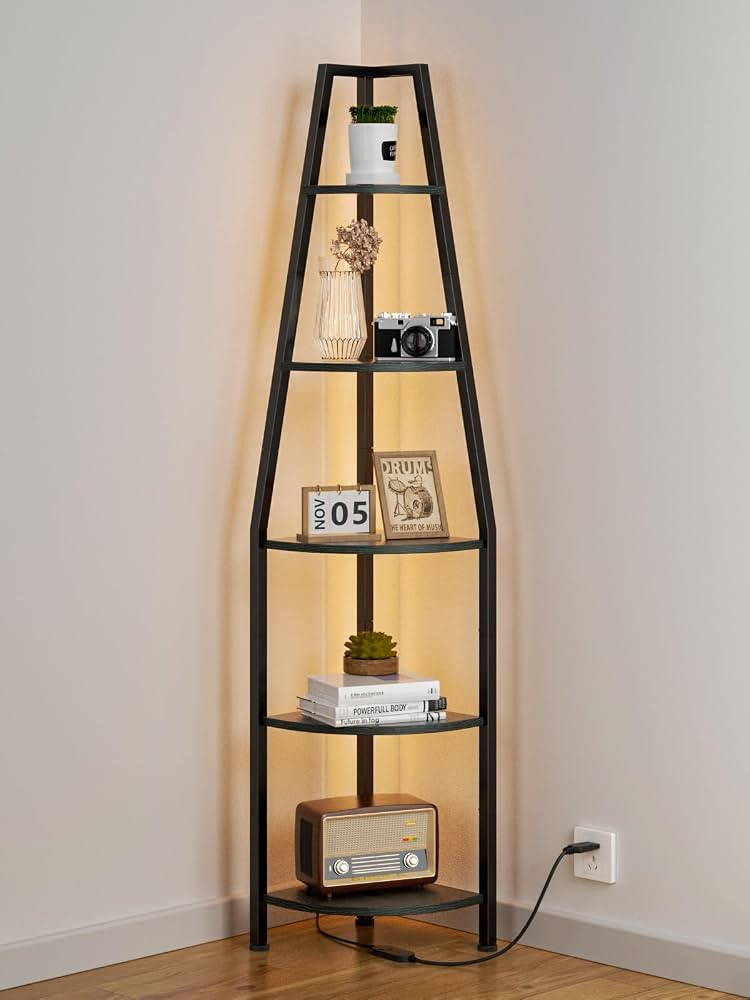 Furnulem 5 Tier Corner Shelf with LED Light, 67.2” Tall Standing Shelf for Wall Corner, Narrow ... | Amazon (US)
