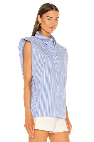 Stripe Shoulder Pad Shirt in Blue Stripe | Revolve Clothing (Global)