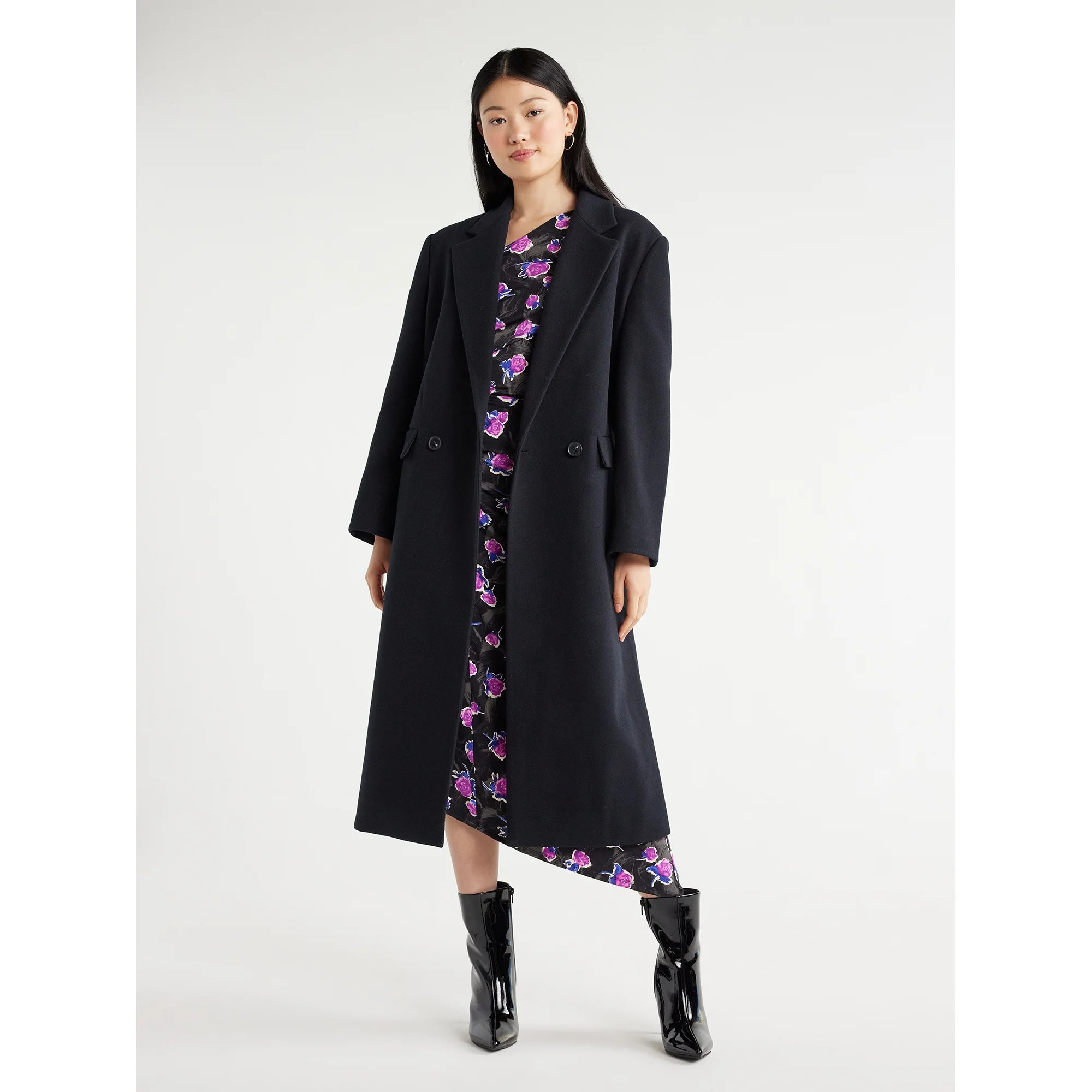 Scoop Women's Faux Wool Double Breasted Oversized Coat, Sizes XS-XXL | Walmart (US)