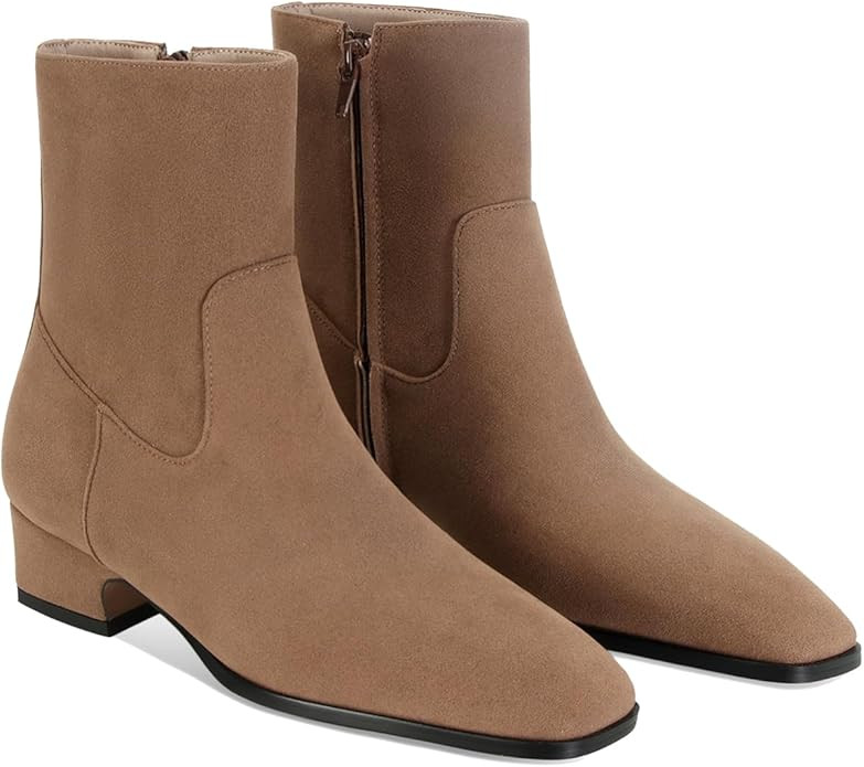 Women's Ankle Boots Square Toe Low Chunky Block Heel Booties Comfortable Short Boots Side Zipper ... | Amazon (US)