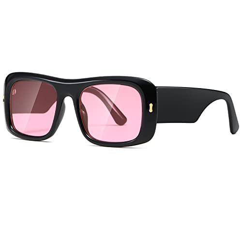 kimorn Sunglasses for Women Men Trendy Retro Fashion Sun Glasses 90’s Vintage Y2K Oversize Square Frame Shades K1337 (Black Pink) | Amazon (US)