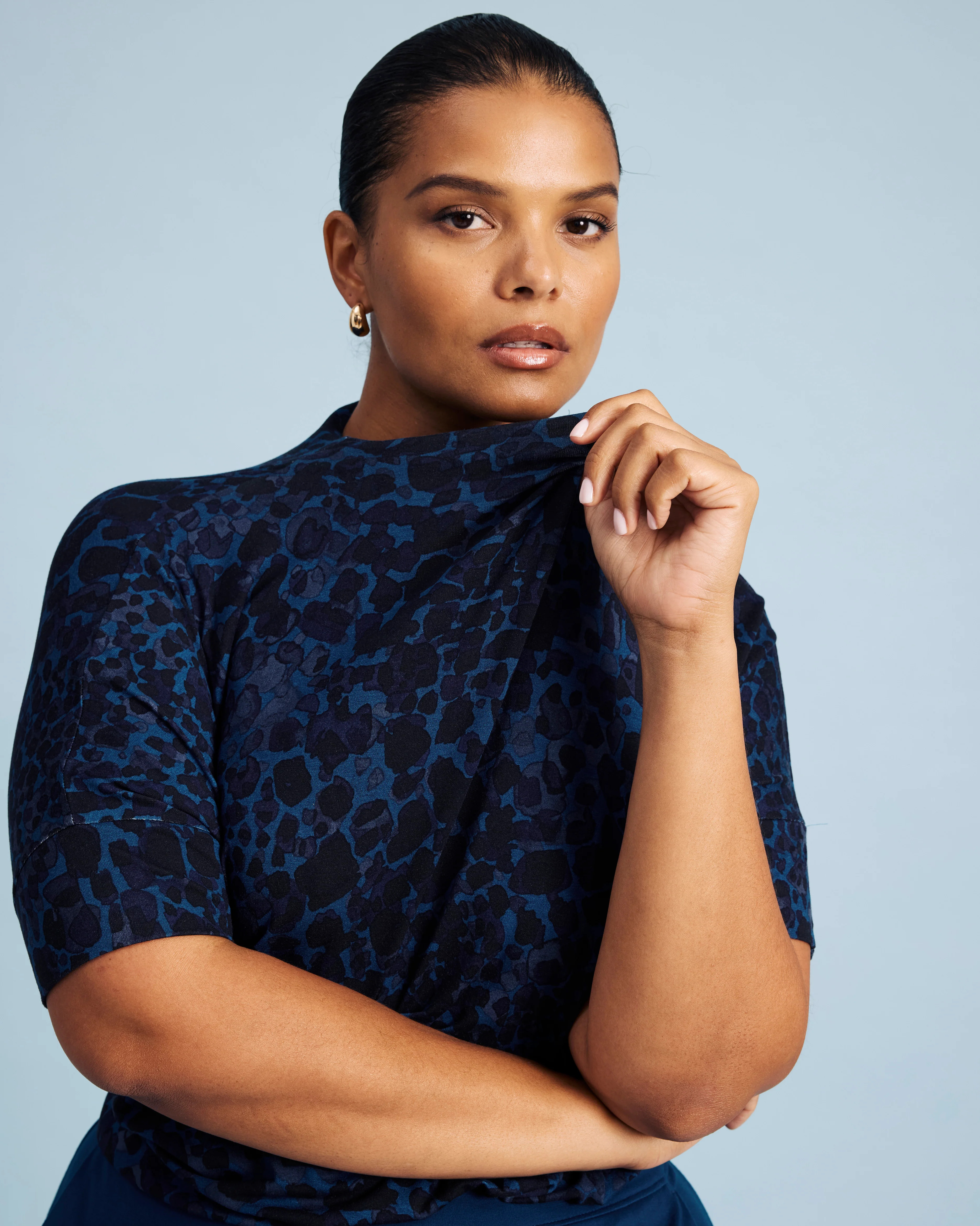 Petra Liquid Jersey Top - Deep Teal Animal Print | Universal Standard