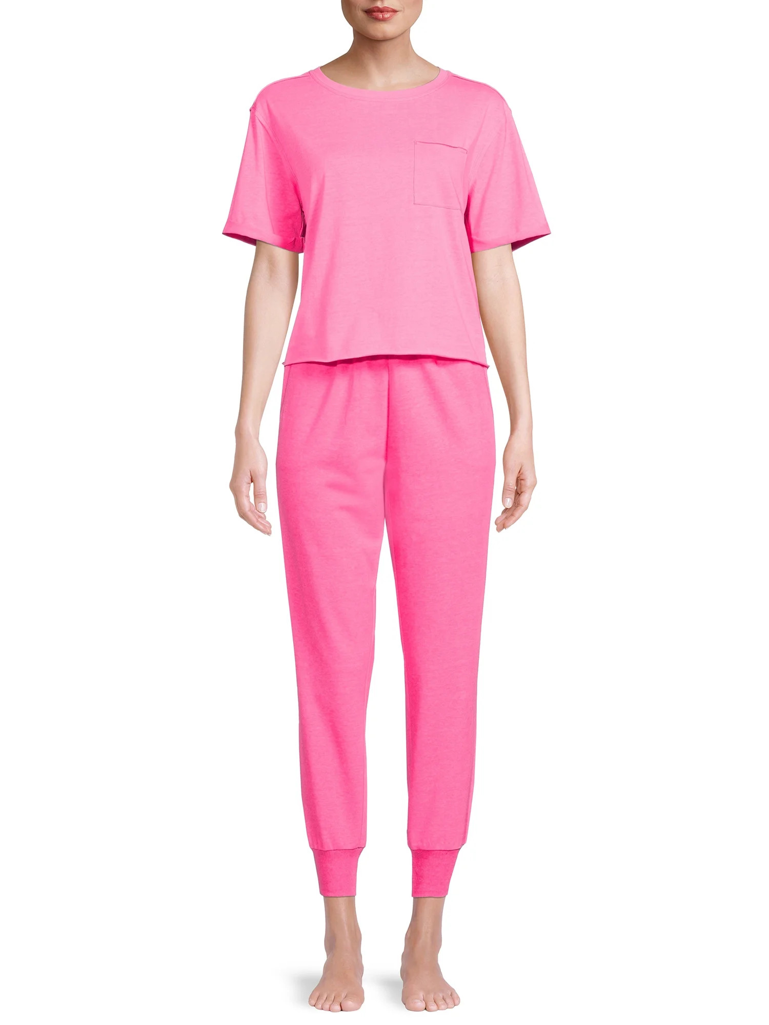 Peace Love & Dreams Short Sleeve Crew Neck Solid Pajamas (Women's) 2 Piece Set - Walmart.com | Walmart (US)