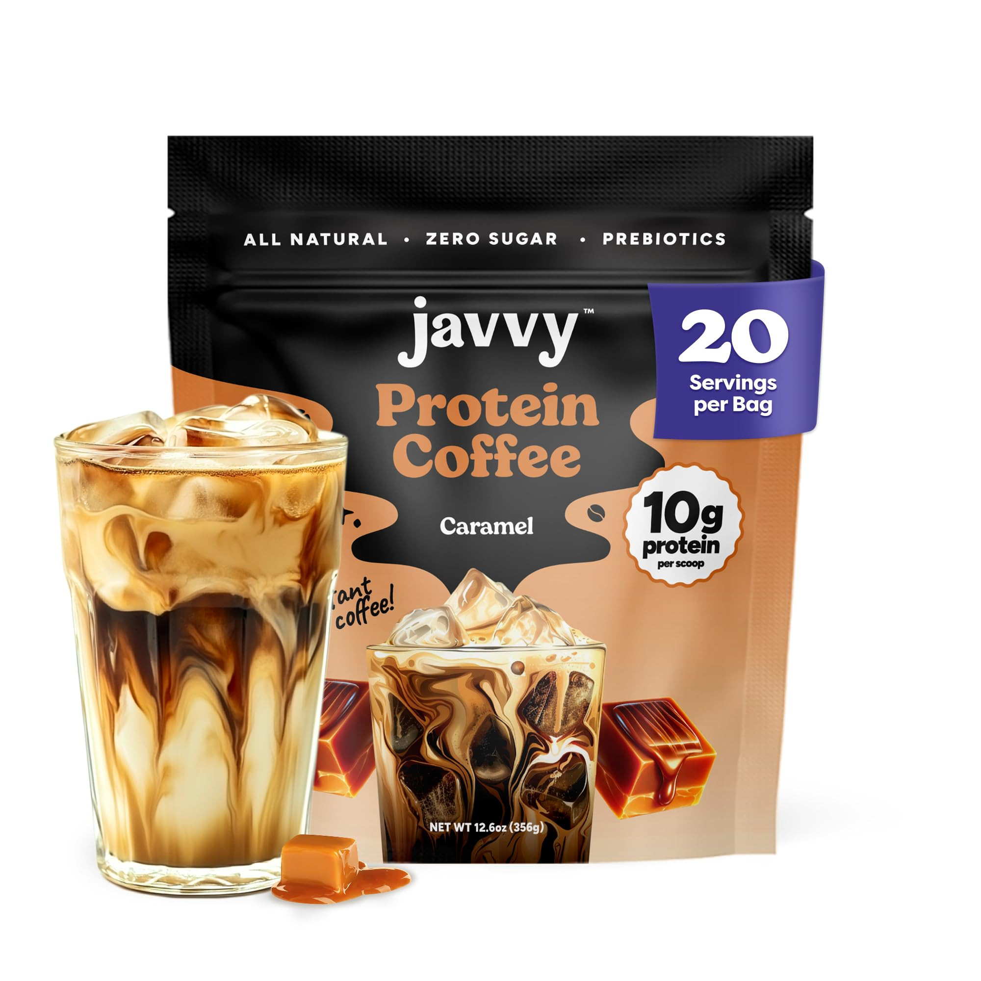 Javvy Caramel Protein Iced Coffee - Premium Whey Protein & Instant Iced Coffees - 100% Natural Co... | Amazon (US)