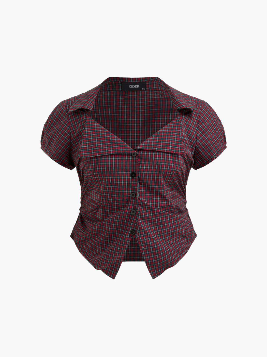 100% Cotton Tartan Split Ruched Shirt Curve & Plus... | Cider