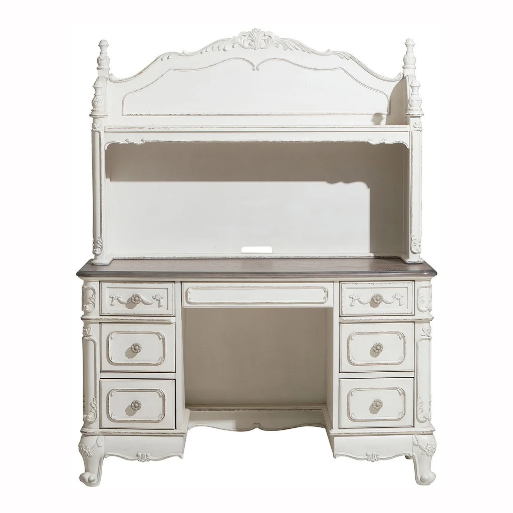 Cinderella Antique White With Grey Writing Desk With Hutch | 1stopbedrooms