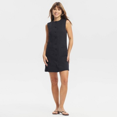 Women's Front Button-Down Mini Shift Dress - A New Day™ Black XXL | Target