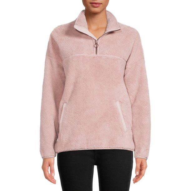 Time and Tru Women's and Women's Plus Size Faux Sherpa Quarter Zip Pullover Top - Walmart.com | Walmart (US)