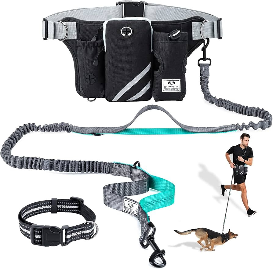 SHINE HAI Retractable Hands Free Dog Leash with Dual Bungees for Dogs, Adjustable Waist Belt Bag,... | Amazon (US)