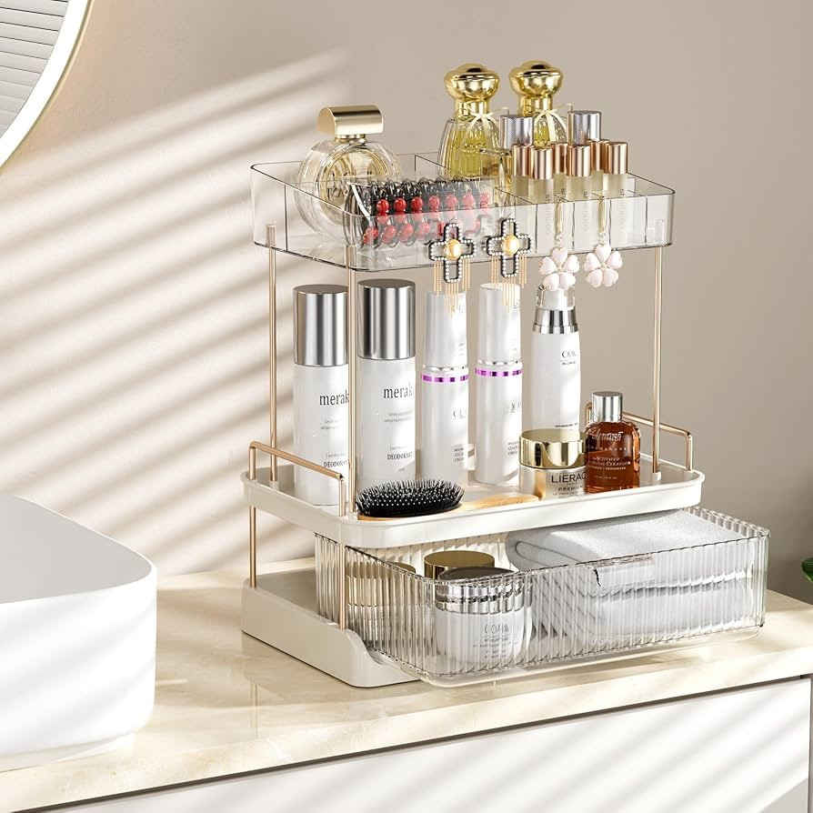Delamu Bathroom Counter Organizer, 2 Tier Large Drawer Skincare Organizer with Compartment, Multi... | Amazon (US)