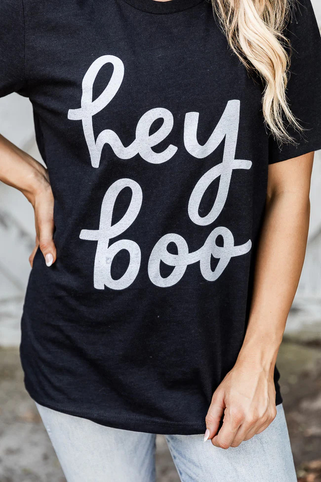 Hey Boo Black Heather Graphic Tee | Pink Lily