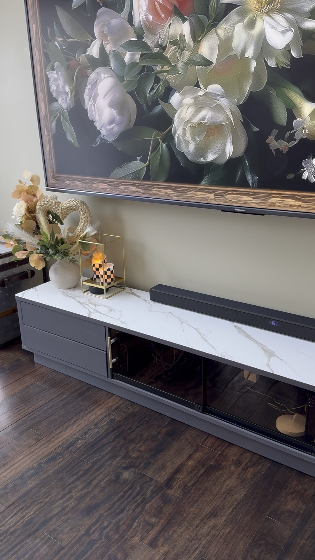 Living room table. Tv stand. Living room tv. Home decor finds. New home decorations. Sound bar. Home decor essentials. Home hacks. Smart google tv. Tv hacks. 

#LTKHome