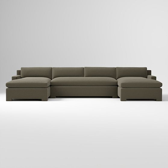 Florent 3-Piece Chaise Sectional W/ Armless Double, Astor Velvet Dark Olive | West Elm (US)