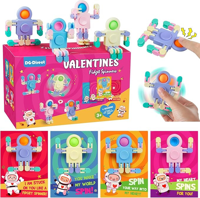 28 Pack Valentines Day Gifts for Kids, Valentines Day Cards with Astronaut-Shaped Finger Spinner ... | Amazon (US)
