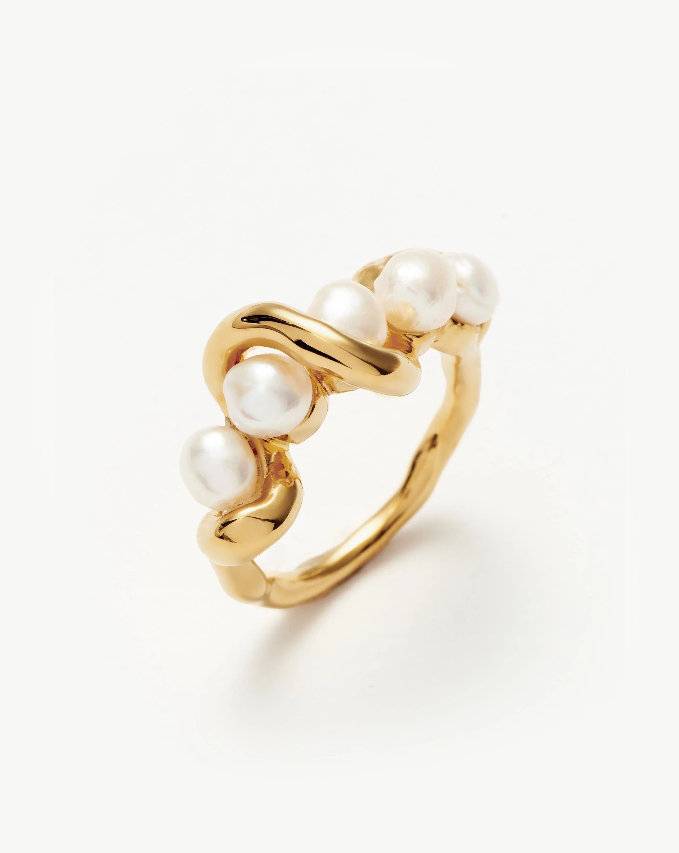 Molten Pearl Twisted Stacking Ring | 18ct Gold Plated Vermeil/Pearl | Missoma