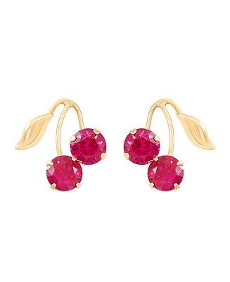 Lab-Grown Ruby (1-1/3 ct. t.w.) Button Cherry Leaf Earrings in 10k Yellow Gold | Macy's