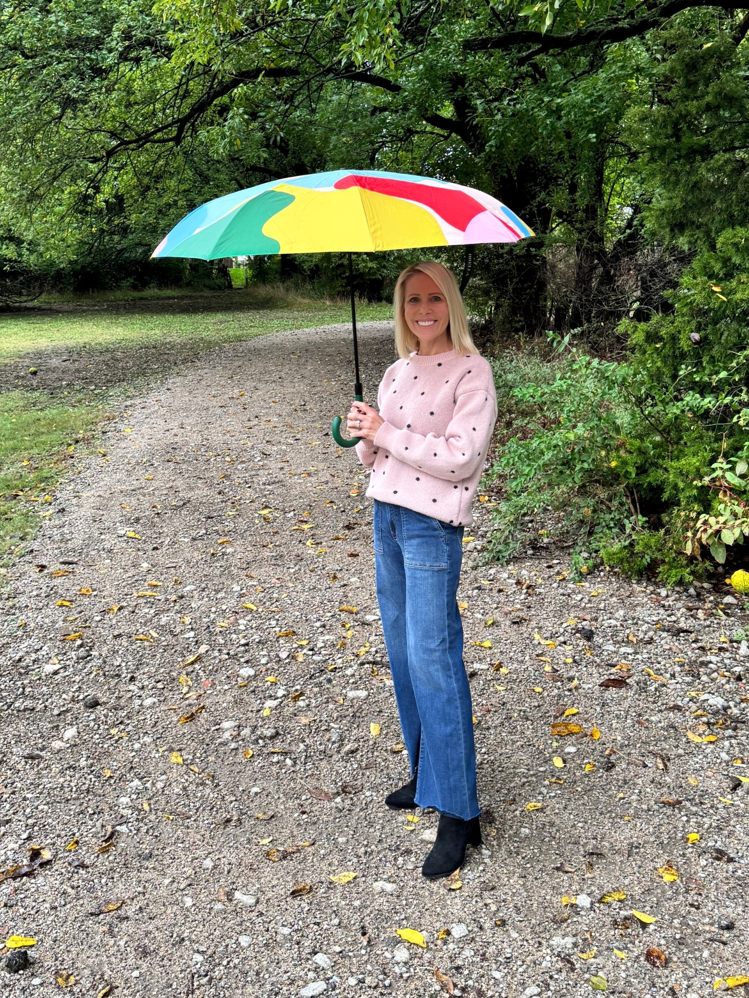 Hello Umbrella season!!! This is the easiest umbrella to open and close-I am still In shock! It makes any rainy day outfit so much cuter! How cute is this pattern??! 

#LTKFindsUnder100 #LTKTravel #LTKSeasonal