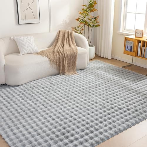 Amazon Basics Indoor Area Rug, 3D Bubble Washable Home Decor Carpet for Living Room, Bedroom, 6' W × 9' L, Grey | Amazon (US)
