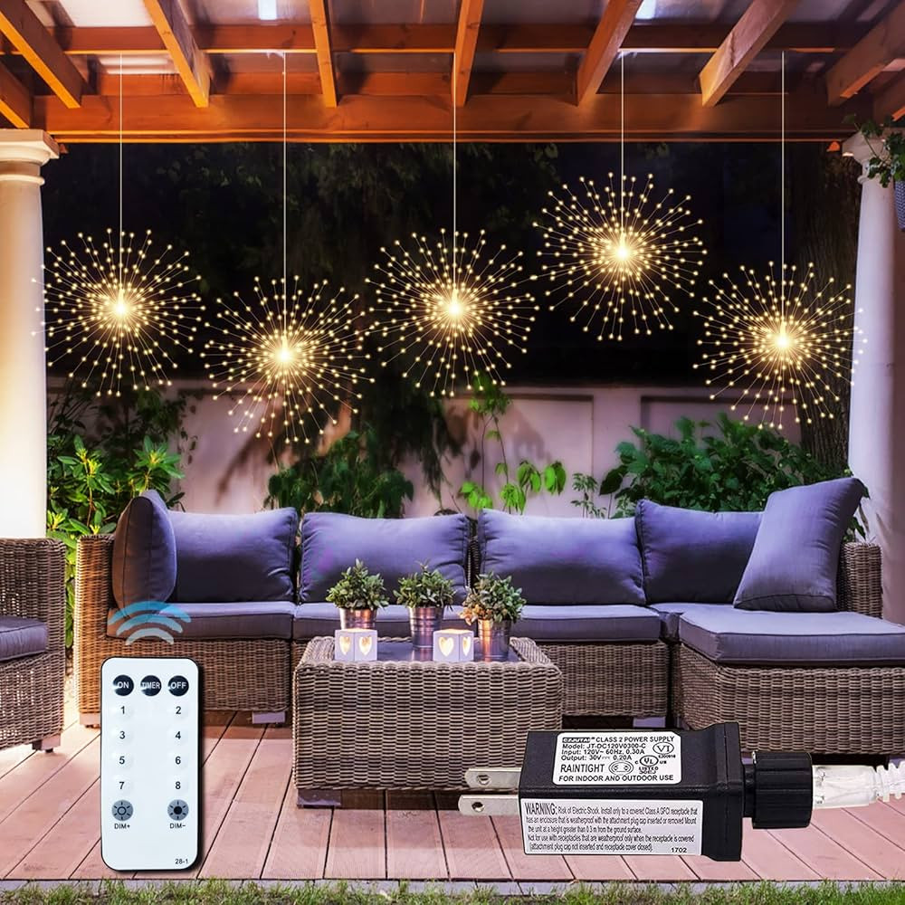 5 Pack 1000LED Plug in Starburst Sphere Lights,Firework Lights 8 Modes Dimmable Remote Control Wa... | Amazon (US)