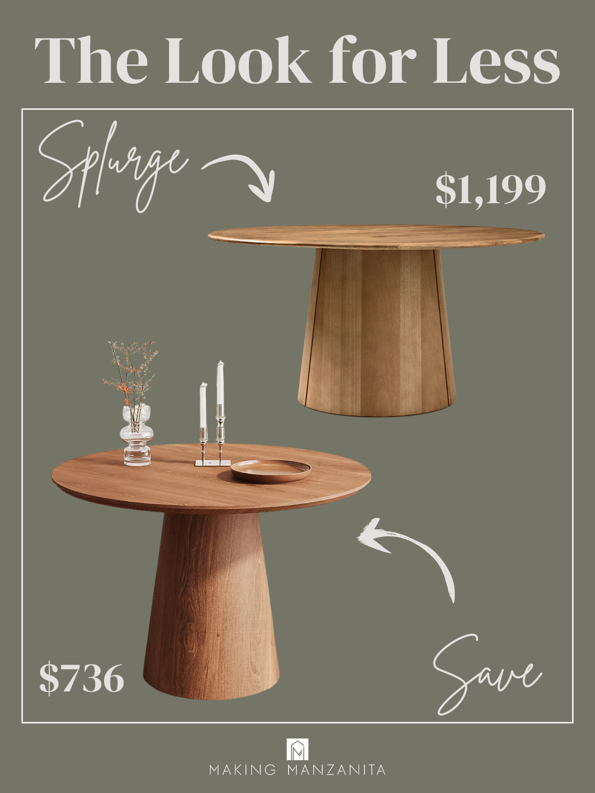 Save vs. Splurge Dining Table: Love the West Elm Anton table look, but wanted a budget-friendly option? This round wood dining table from Lowe’s has the same warm walnut tone, simple silhouette, and timeless feel—at a fraction of the price. Perfect for small dining spaces, breakfast nooks, or cozy kitchens. #lookforless #savevssplurge  

 #LTKHome