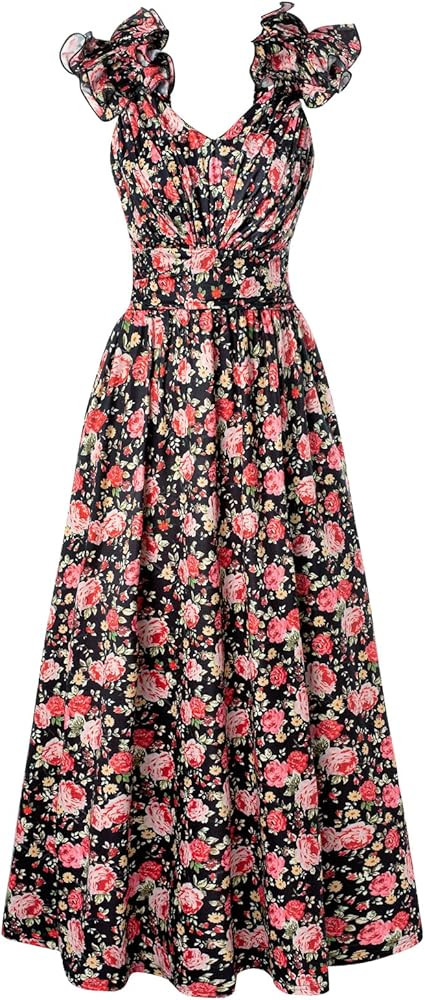 GRACE KARIN 2025 Women's Summer Floral Print Dress Sleeveless Casual Flowy Sundress A Line Ruffle... | Amazon (US)