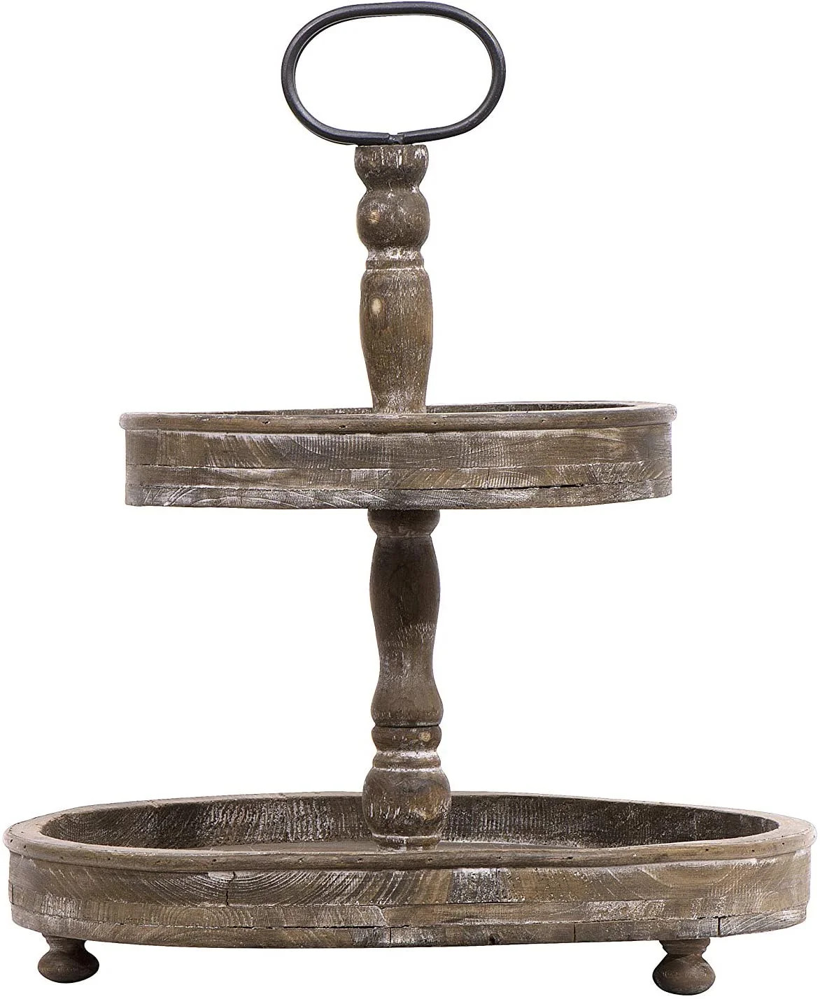 Creative Co-Op Distressed Brown Wood Metal Handle Two-Tier Tray | Walmart (US)
