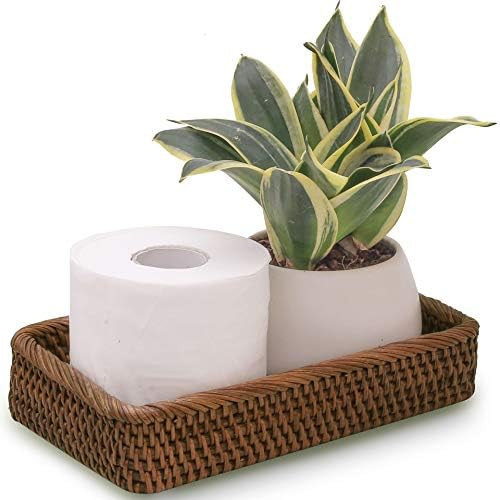 CELEZAR Vanity Tray Rattan Guest Towel Napkin (10 x 6 x 2 Inches, Dark Brown) | Amazon (US)