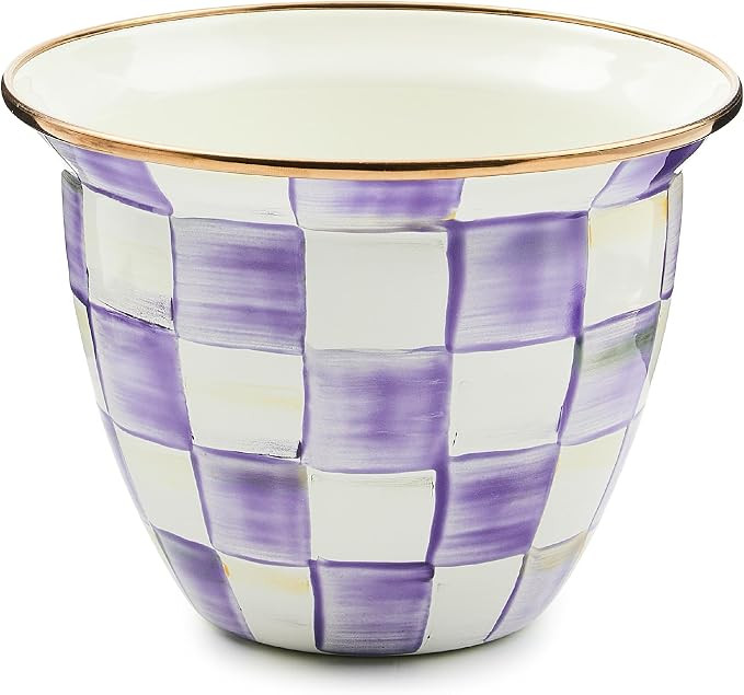 MACKENZIE-CHILDS Enamel Flowerpot, Purple-and-White Violet Check | Hand-painted design, made from... | Amazon (US)