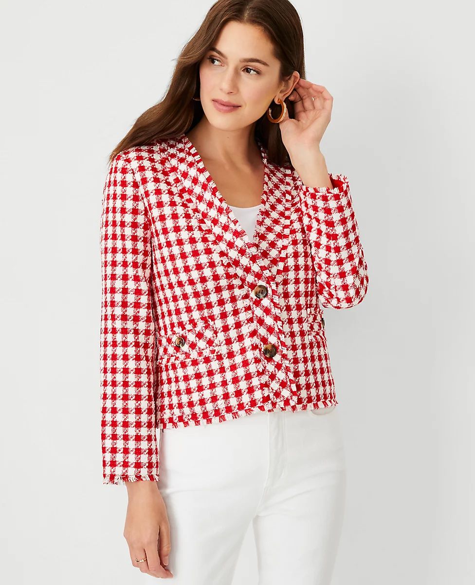 Petite Gingham Tweed Cardigan Jacket | Ann Taylor (US)