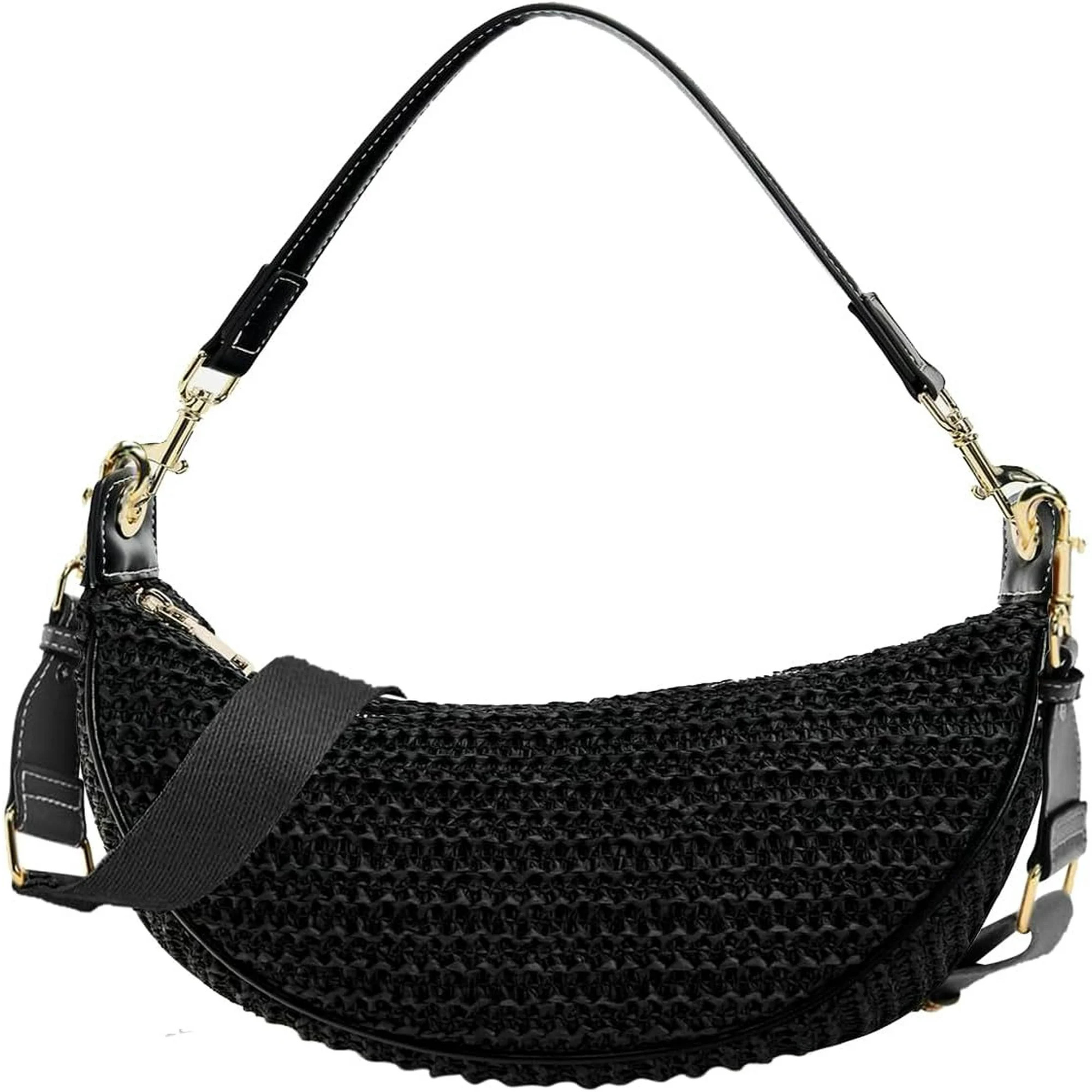 Straw Crossbody Bags for Women Beach Woven Hobo Handbag Summer Chic Crescent Shoulder Purses with... | Walmart (US)