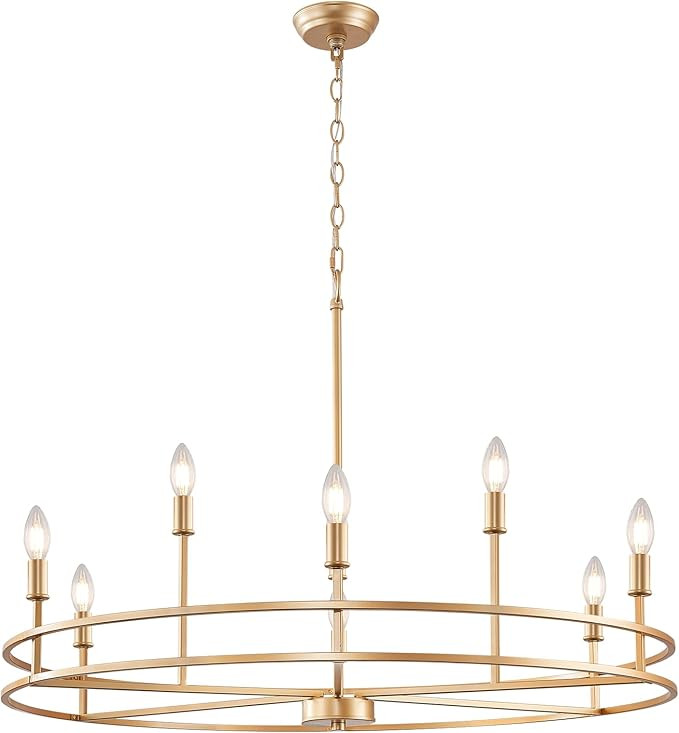 Brushed Gold Chandelier Light Fixture 9-Light Round Dining Room Chandelier Over Table Brass Chand... | Amazon (US)