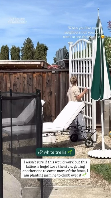 #ad @wayfair #wayfaircreator  I wasn’t sure if this would work but this lattice is huge! Love the style, getting another one to cover more of the fence, I am planting jasmine to climb over it 🌱  When you like your neighbors but you don’t want to see their house 🤭

#LTKSeasonal #LTKHome