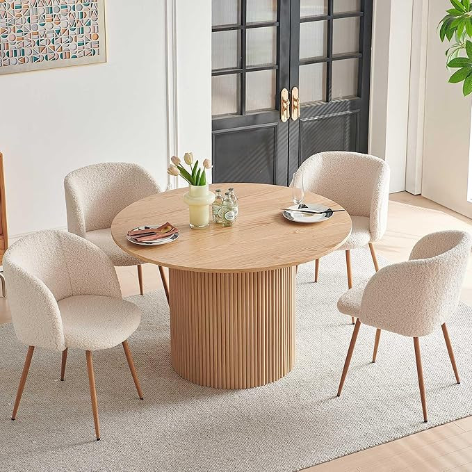 NORDICANA 5-Piece Wooden Round Dining Room Table and Chair Set, 47-Inch Kitchen Table with Barrel... | Amazon (US)