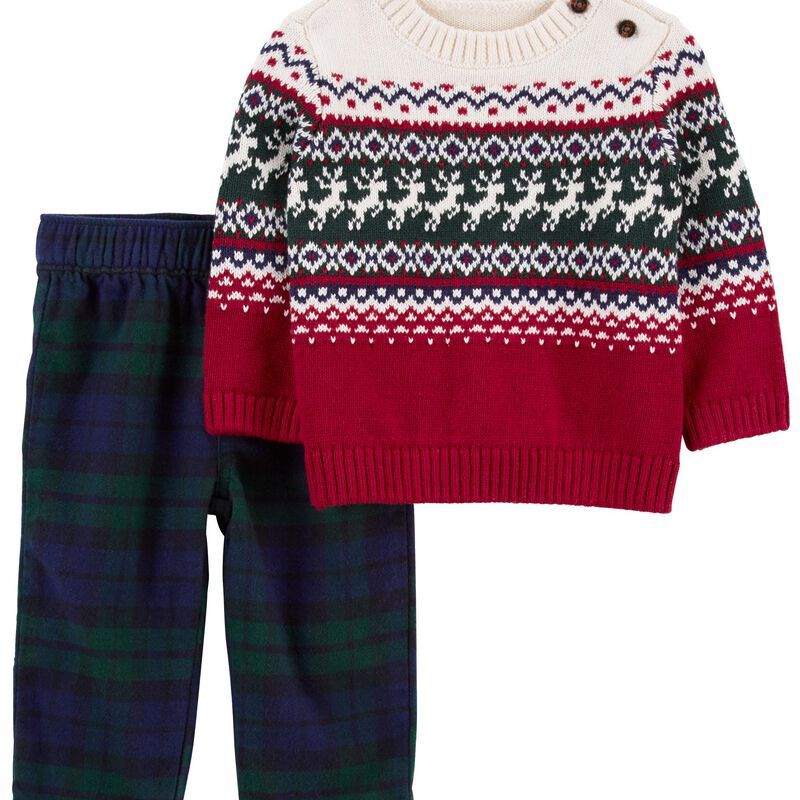 Baby 2-Piece Holiday Sweater & Twill Flannel Pant Set | Carter's