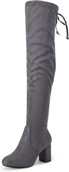 Amazon.com | Vepose Women's Suede Fall Boots Over The Knee High Vegan Chunky Heels Side Zipper Ad... | Amazon (US)
