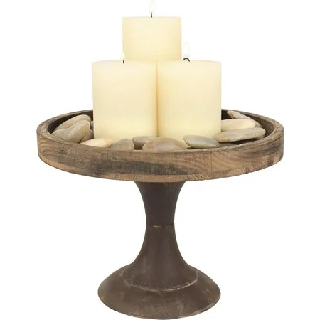 Stonebriar Rustic Worn Natural Wood and Metal Pedestal Tray | Walmart (US)