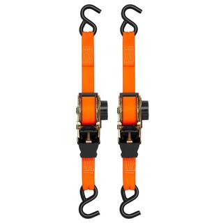 10 ft. x 1.5 in. Orange Retractable Ratchet Tie Down Straps with 1,000 lb. Safe Work Load - 2 pack | The Home Depot