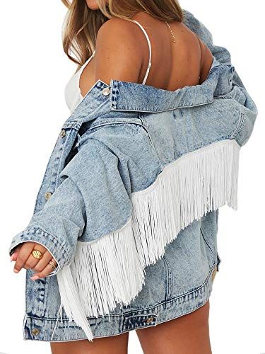 Oversized Denim Jacket for Women Long Sleeve Classic Loose Jean Trucker Jacket | Amazon (US)